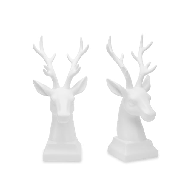 Deer Head Decor/Bookends  (Set of 2) - White - 0