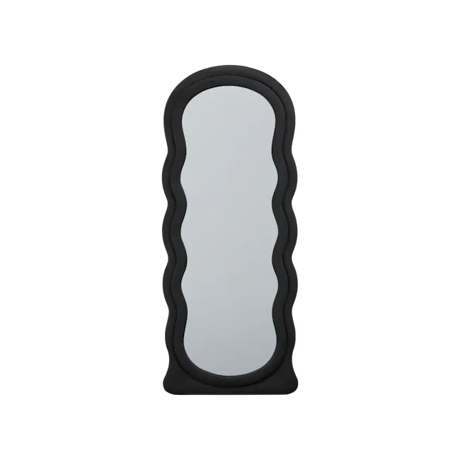Floe Velvet Floor Mirror 170 x 70 cm - Black - 1 - Ergonomic mirror with black frame and gray interior, Compact mirror with