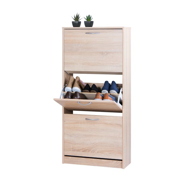 Anja 3-Door Shoe Cabinet - Oak - 3