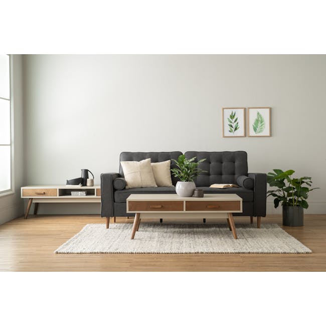 (As-is) Brexley Coffee Table - 12 - Modern living room, minimalist design, cozy sofa, gray tufted sofa, wooden coffee table