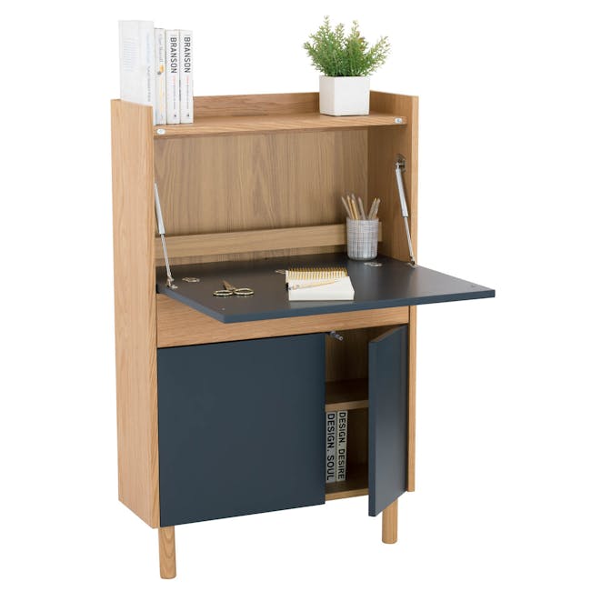 Barton Study Table 0.7m - Oak, Space Blue with Elias High Back Mesh Office Chair - Black - 2