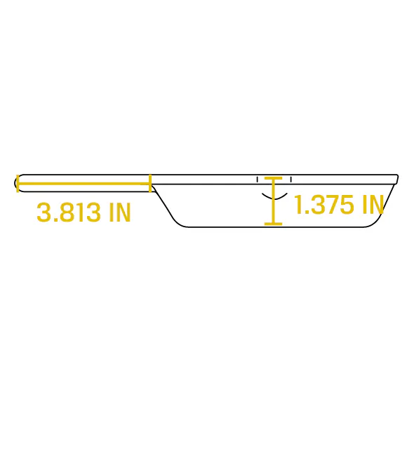 Lodge Seasoned Cast Iron Skillet (6 Sizes) - 14 - 813-inch long handle, 375-inch wide base, yellow color, technical drawing