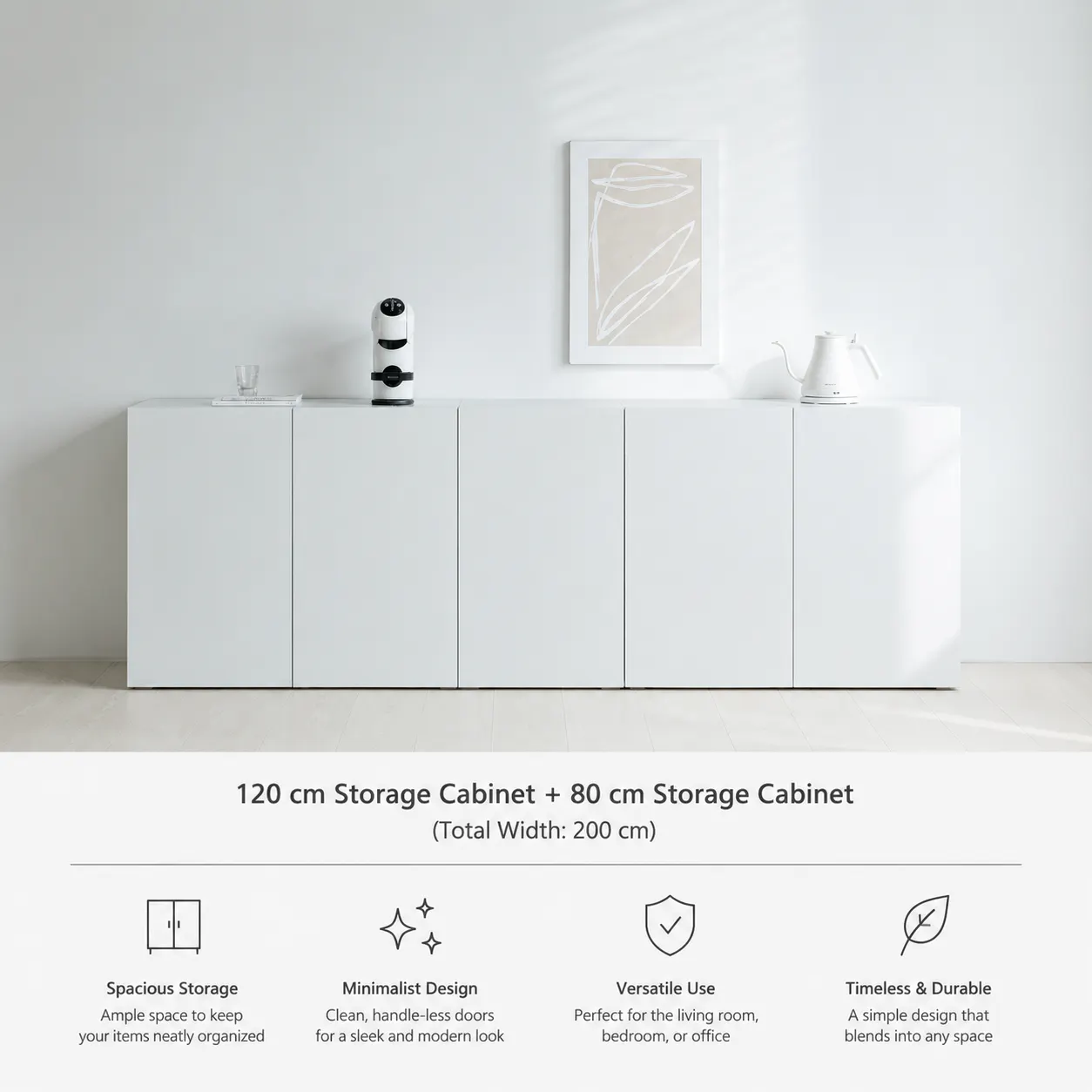 Moni Storage Cabinet with 3-Tier Shelf 0.8m - White - 9
