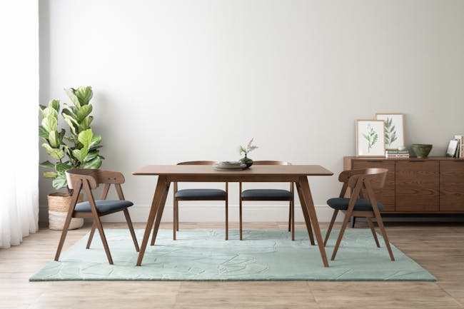 Anzac Dining Table 1.6m with Melda Bench 1.1m with 2 Melda Dining Armchairs in Navy - 1