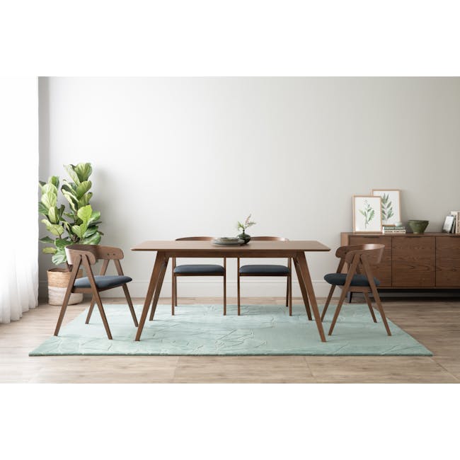 Anzac Dining Table 1.6m with Melda Bench 1.1m with 2 Melda Dining Armchairs in Navy - 1