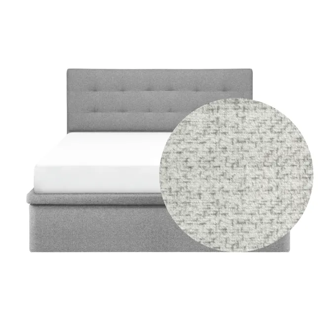 ESSENTIALS Queen Headboard Storage Bed - Linen (Pet Friendly) - 1 - Grey upholstered headboard, white mattress, modern