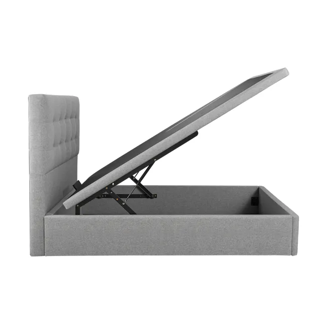 ESSENTIALS Queen Headboard Storage Bed - Linen (Pet Friendly) - 7 - Modern upholstered bench, gray fabric, padded seat