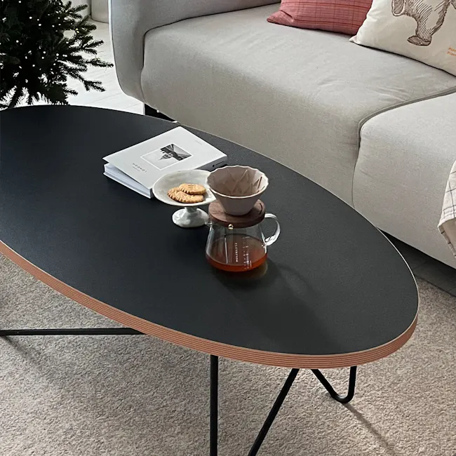 Seifer Coffee Table - 3 - Modern coffee table, minimalist design, black and wood finish, round table, cozy living room