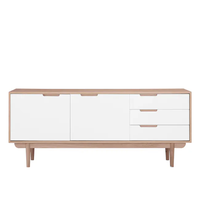 Larisa Sideboard 1.8m - Oak, White - 1 - Wooden side table with white drawers, minimalist design, modern aesthetic, light