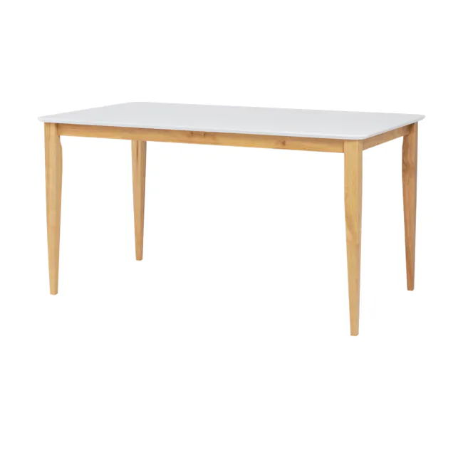(As-Is) Charmant Dining Table 1.4m - Natural, White - 6 - 1 - Wooden table with white top, minimalist design, light wooden