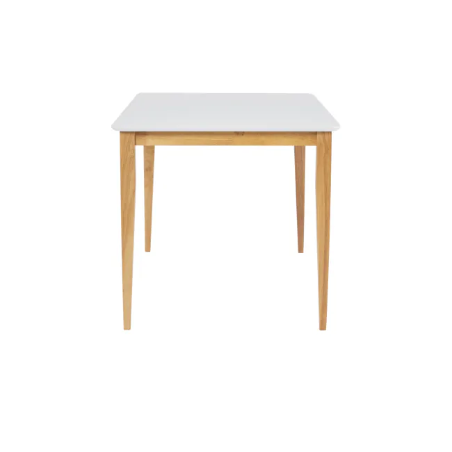 (As-is) Charmant Dining Table 1.4m - Natural, White - 8 - 9 - White modern table with wooden legs, minimalist design, light