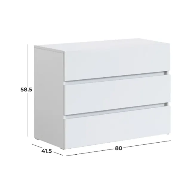 Rudy 3 Drawer Chest 0.8m - White - 6