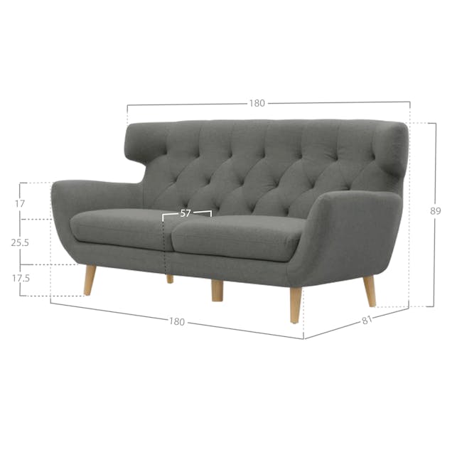Agatha 3 Seater Sofa - Granite Grey - 6 - Grey upholstered armchair, 180 cm in height, 81 cm in depth, 57 cm in width, 17 cm