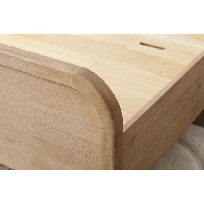 Catania Queen Bed - 15 - Wooden frame, curved edge, natural wood grain, smooth finish, minimalist design, wooden texture