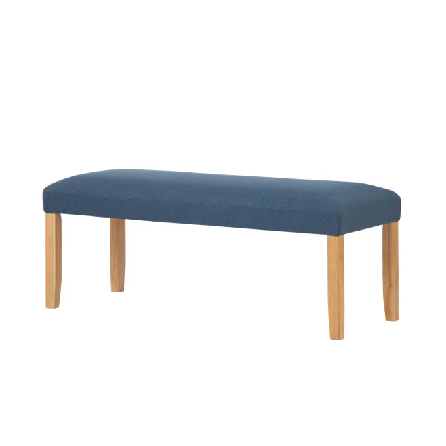 Nora Bench 1.2m - Natural, Navy (Fabric) - 1 - Stool with blue cushion, wooden legs, minimalist design, modern aesthetic