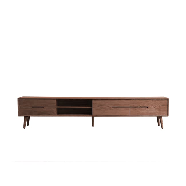 Beau TV Console 2m - Walnut - 1 - Wooden TV stand with drawers, minimalist design, brown wood finish, modern aesthetic