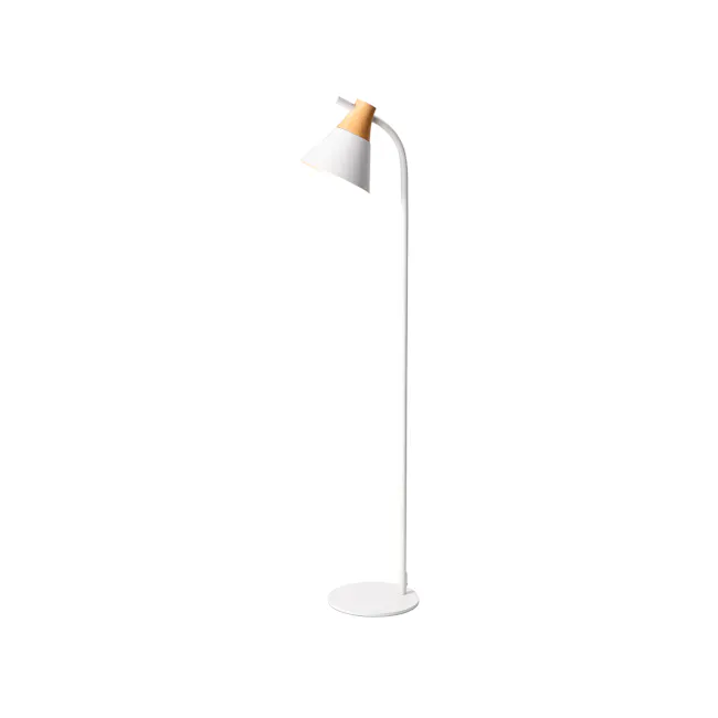 Thora Floor Lamp - White - 1 - Modern minimalist desk lamp, sleek design, white and tan color scheme, elegant stand