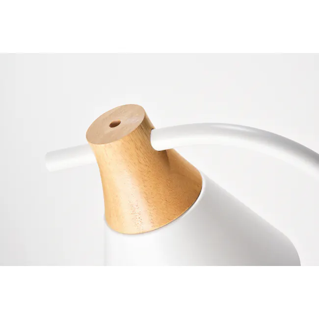 Thora Floor Lamp - White - 3 - Wooden handle, white kettle, minimalist design, smooth surface, natural wood grain, curved