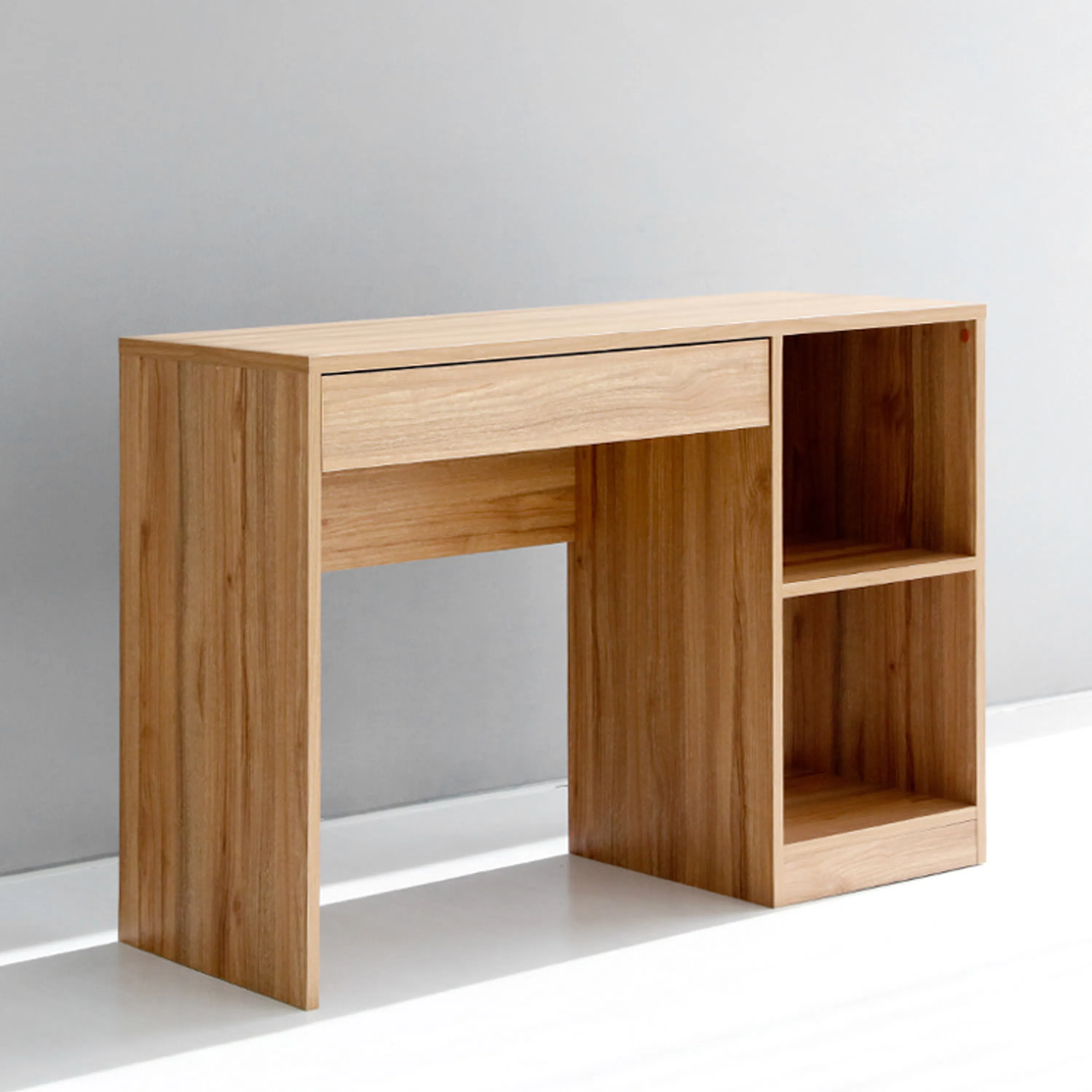 Sholid Study Table 1.1m - 14 - Light wood desk, minimalist design, natural finish, rectangular shape, open shelving