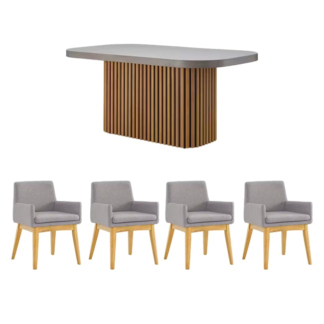 Ellie Concrete Dining Table 1.8m with 4 Fabian Armchairs in Natural, Dolphin Grey - 0