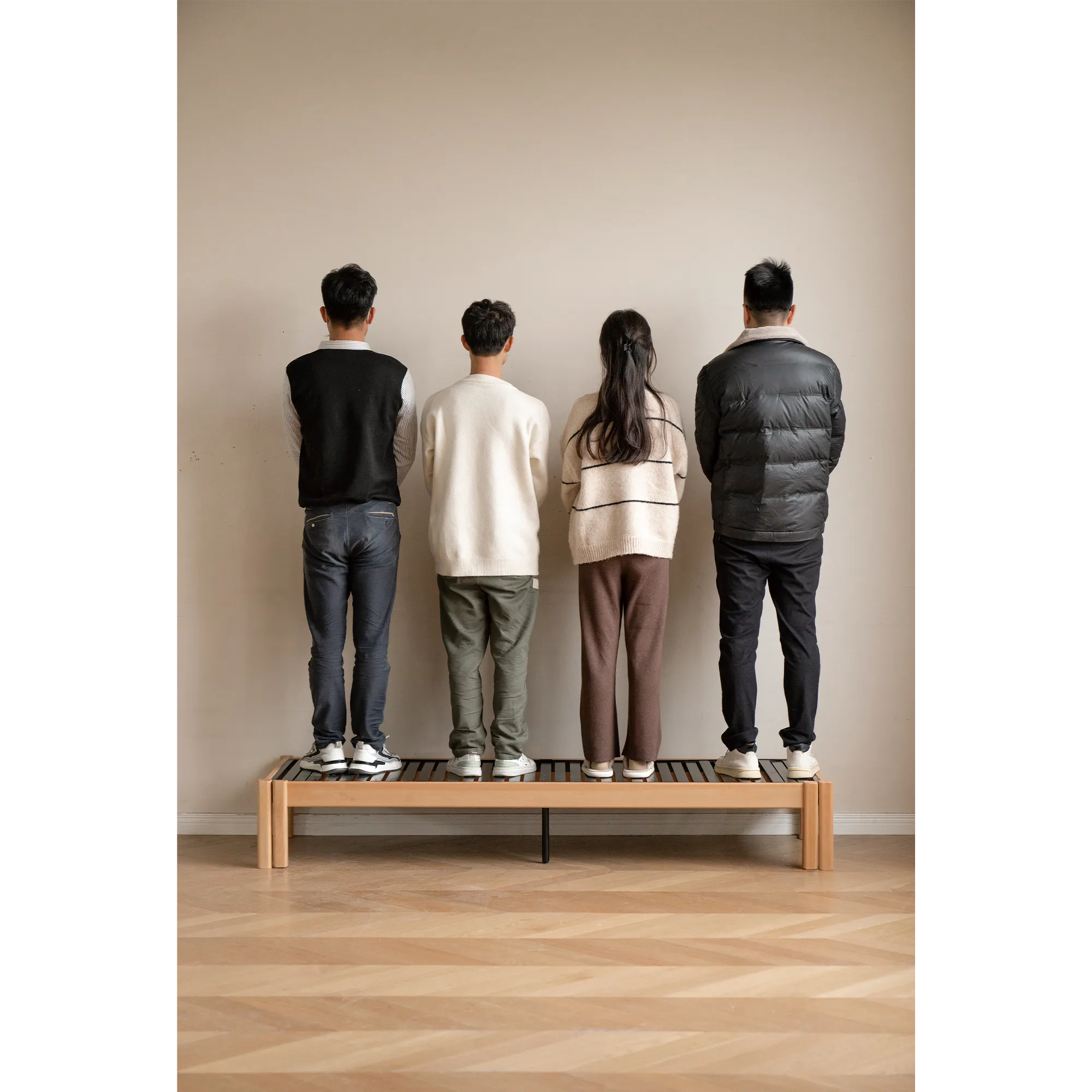 Cleo Sofa Bed / Bench 2m - Chestnut - 18 - standing individuals, four people, standing on bench, standing back-to-back