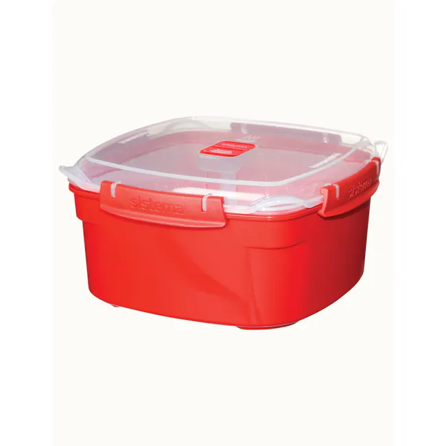 Sistema Microwave Steamer 2.4L - 6 - Clear plastic lid, red exterior, easy-to-open design, sturdy construction, durable