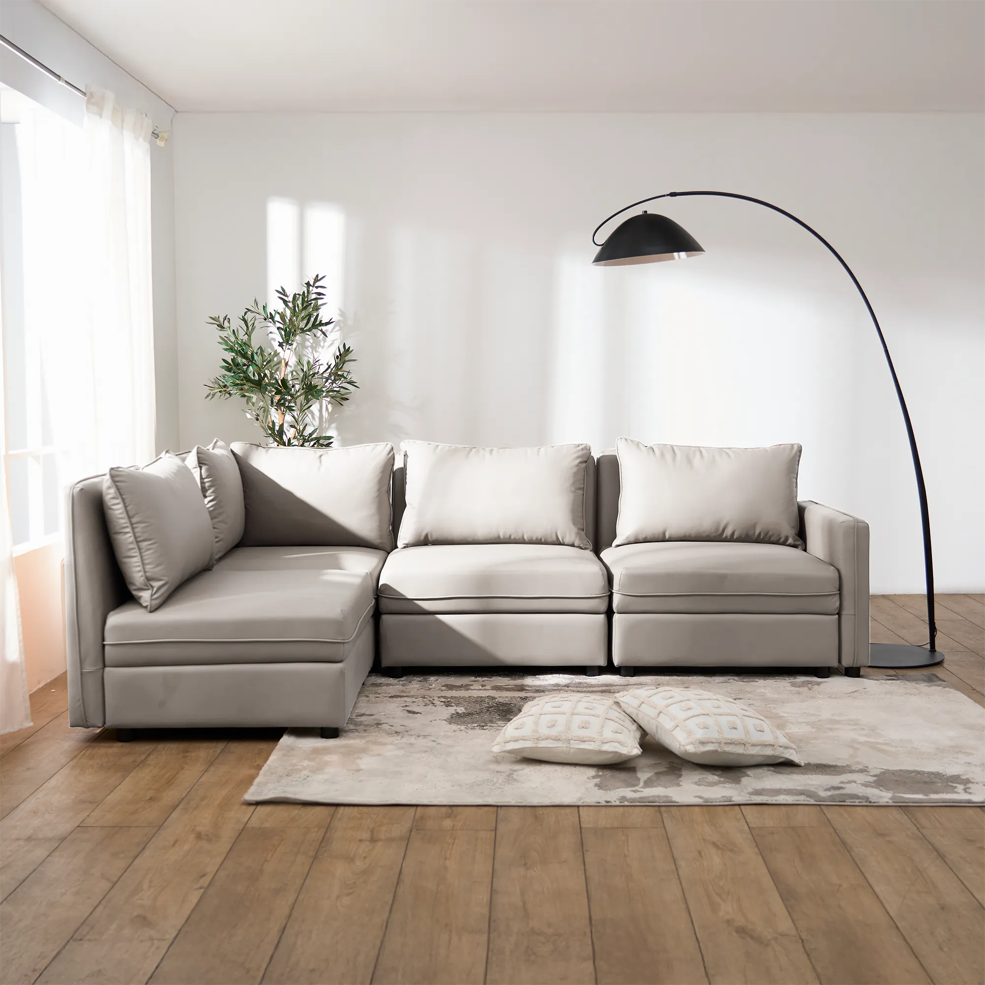 Cameron Storage Armless Unit - Grey (Pet Friendly) - 10 - Modern minimalist living room, neutral color palette, large