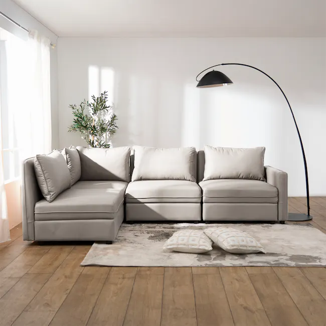 Cameron Storage Armless Unit - Grey (Pet Friendly) - 10 - Modern minimalist living room, neutral color palette, large
