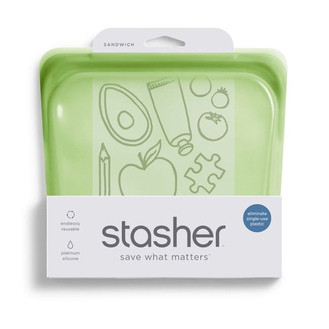 Stasher Reusable Silicone Bag - Sandwich - Green - 6