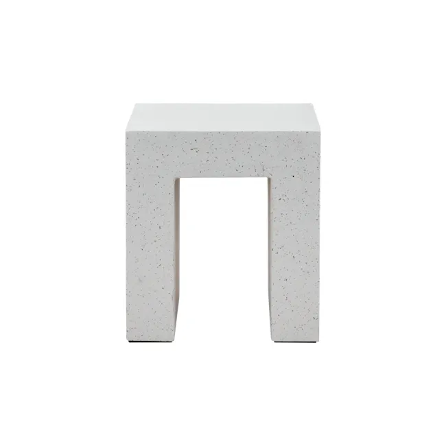Ryland Terrazzo Stool - 3 - White speckled concrete letter "N, " modern minimalist design, clean lines, abstract art