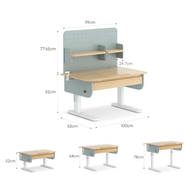 Boori Ergonomic Desk with Pegboard Hutch 1m - Blueberry - 10