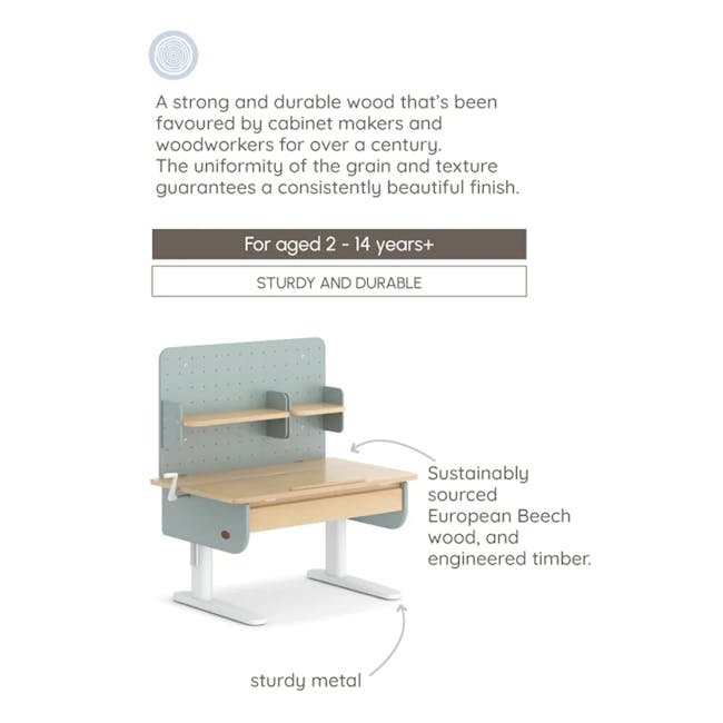 Boori Ergonomic Desk with Pegboard Hutch 1m - Blueberry - 9