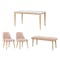 Charmant Dining Table 1.4m in Natural, White with Miranda Bench 1m and 2 Miranda Chairs in Pink - 0