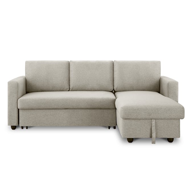 Mia L-Shaped Storage Sofa Bed - Ecru - 1 - Modern gray upholstered sectional sofa, sleek design, comfortable seating