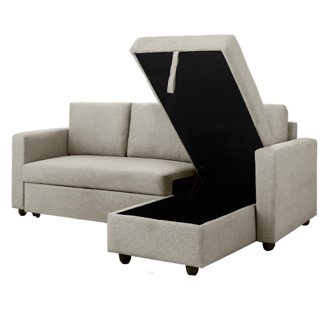 Mia L-Shaped Storage Sofa Bed - Ecru - 5 - Modern gray sofa with black accent, sleek design, comfortable seating