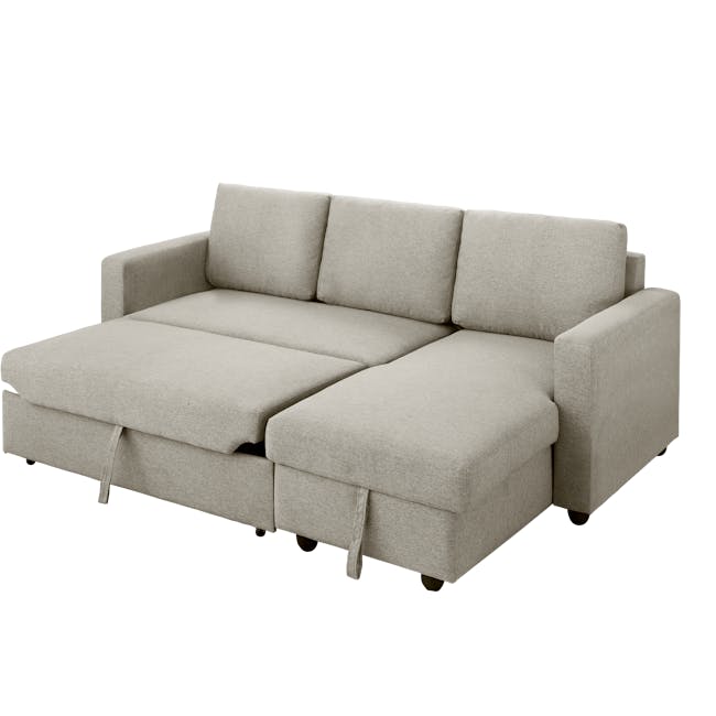 Mia L-Shaped Storage Sofa Bed - Ecru - 4 - Modern gray sectional sofa, minimalist design, comfortable seating, upholstered