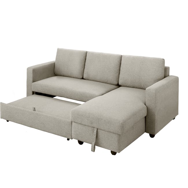 Mia L-Shaped Storage Sofa Bed - Ecru - 8 - Modern gray sectional sofa, minimalist design, comfortable seating, upholstered