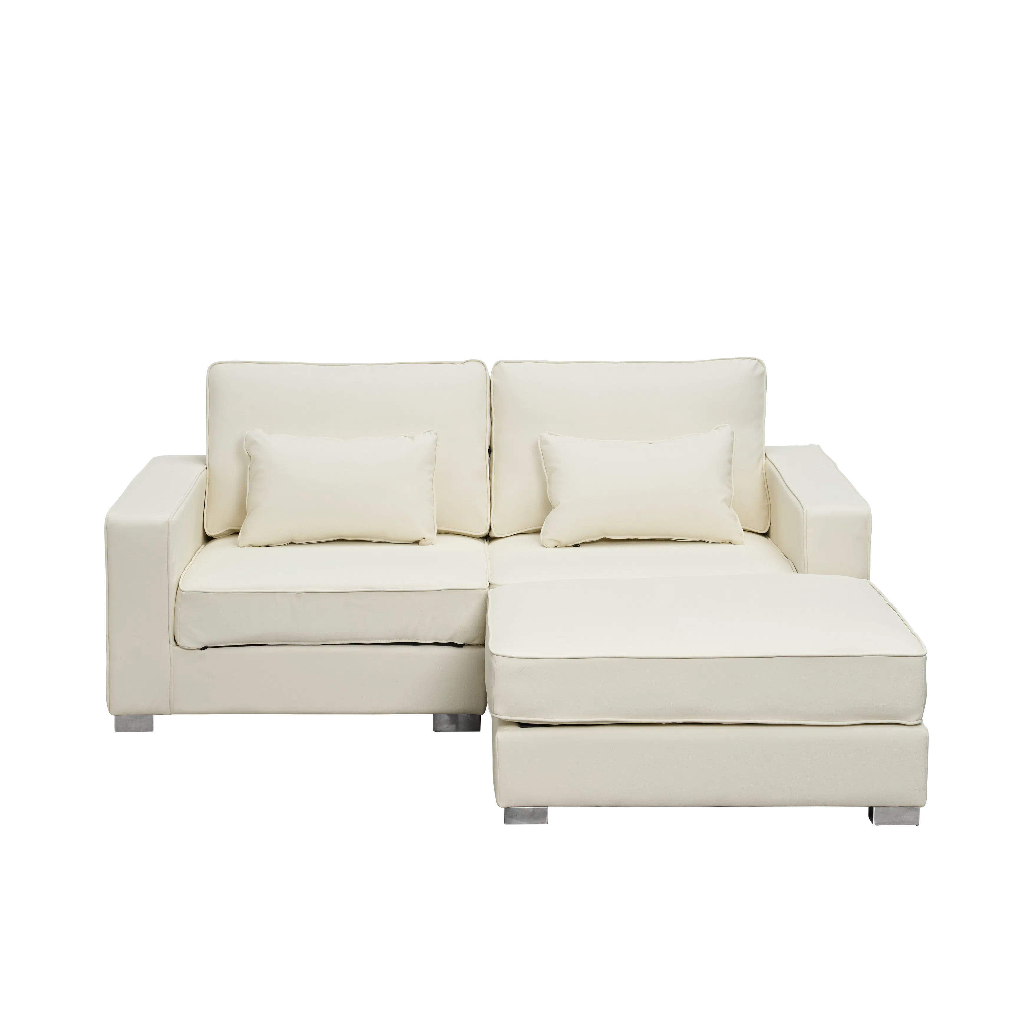 Paris 3 Seater Sofa with Ottoman - Ivory (Faux Leather)