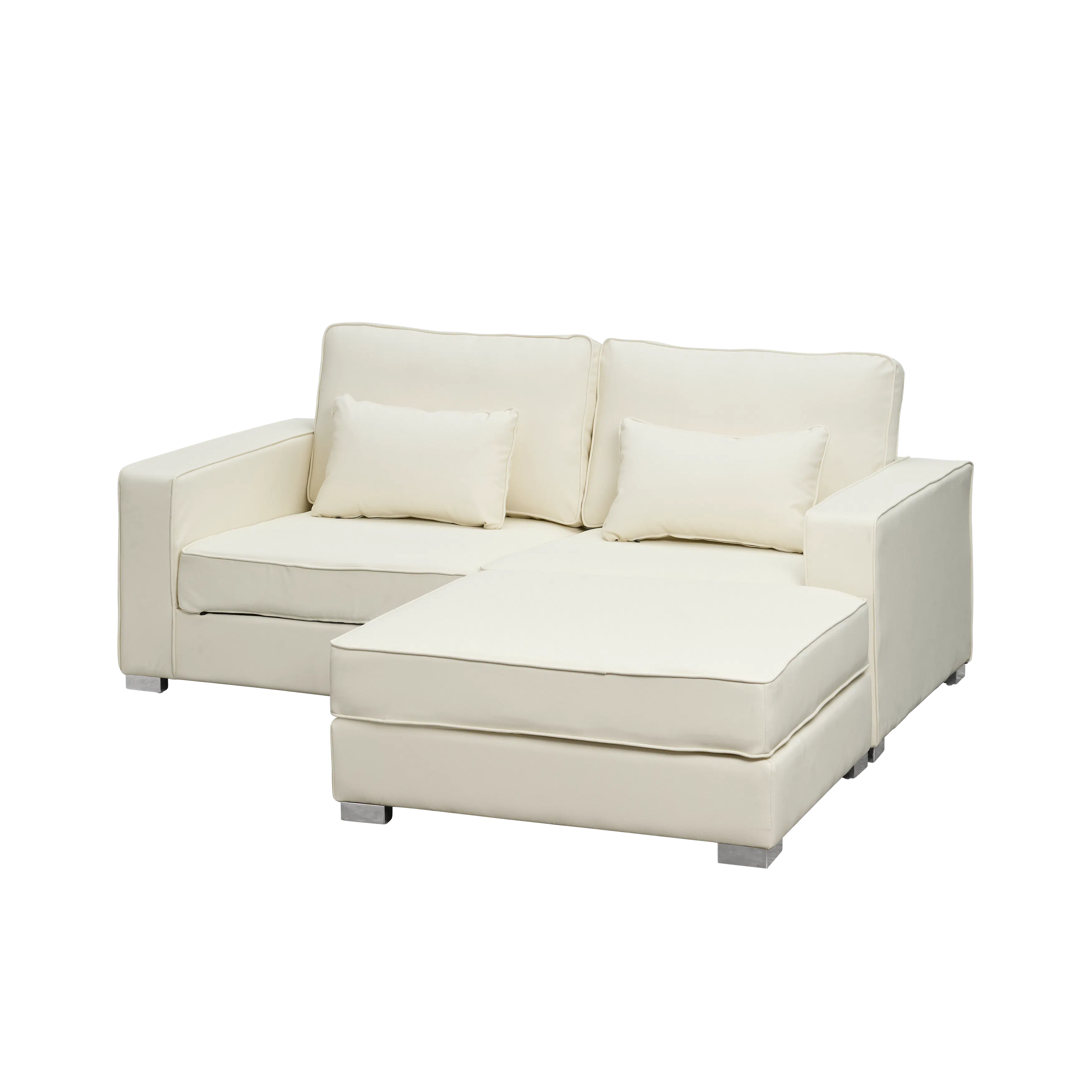 Paris 3 Seater Sofa with Ottoman - Ivory (Faux Leather) - 17