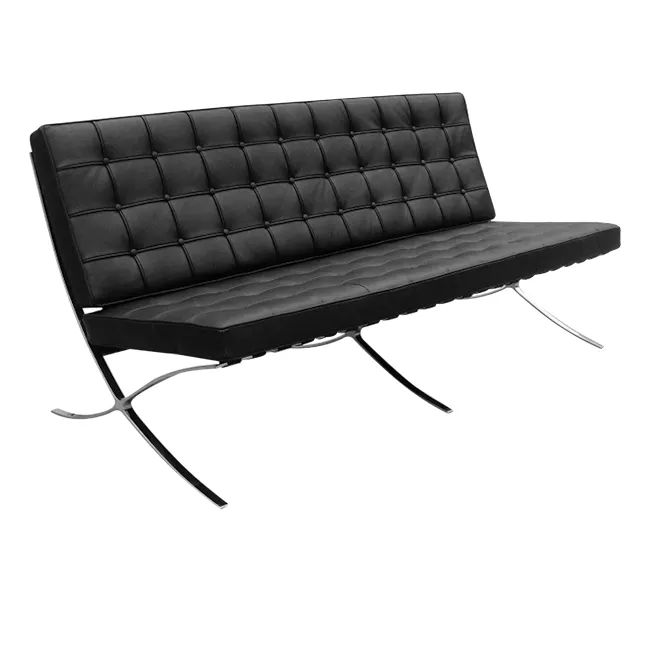 Benton 3 Seater Sofa with Benton 2 Seater Sofa - Black (Genuine Cowhide) - 4 - Modern tufted leather sofa, sleek metal