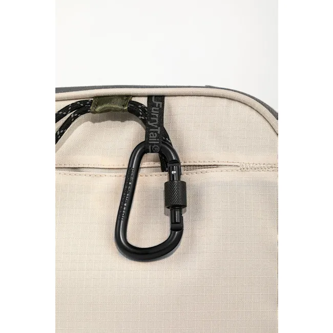 FURRYTAIL Extendable Pet Carrier - 6 - Magnetic backpack strap, black and olive green strap, fabric pouch, beige canvas