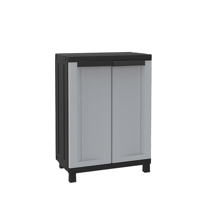 Terry TwistBlack680 Low Outdoor Cabinet - 4 - Modern minimalist cabinet, sleek black and white design, open shelving