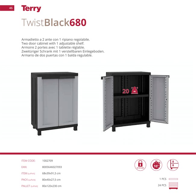 Terry TwistBlack680 Low Outdoor Cabinet - 3 - Armadietto, adjustable shelves, adjustable cabinet, 2 doors, adjustable shelf