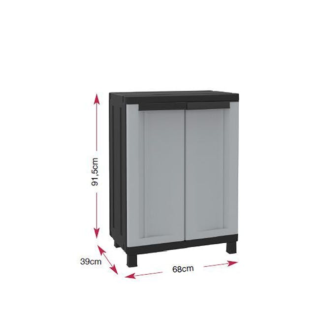 Terry TwistBlack680 Low Outdoor Cabinet - 5 - Sleek black and gray cabinet with open doors, 5 cm height and 68 cm width, 39
