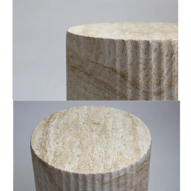 Vesta Fluted Travertine Side Table - 6