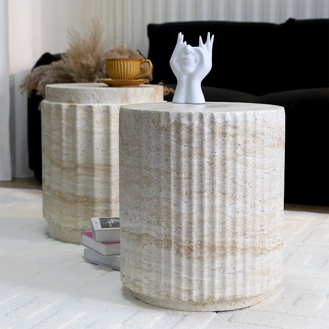 Vesta Fluted Travertine Side Table - 4