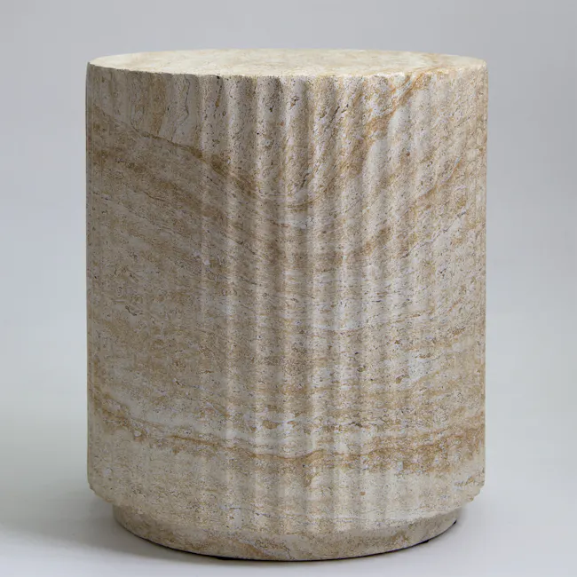 Vesta Fluted Travertine Side Table - 3