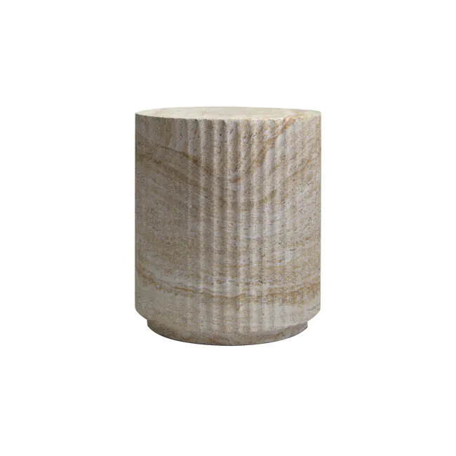 Vesta Fluted Travertine Side Table - 1