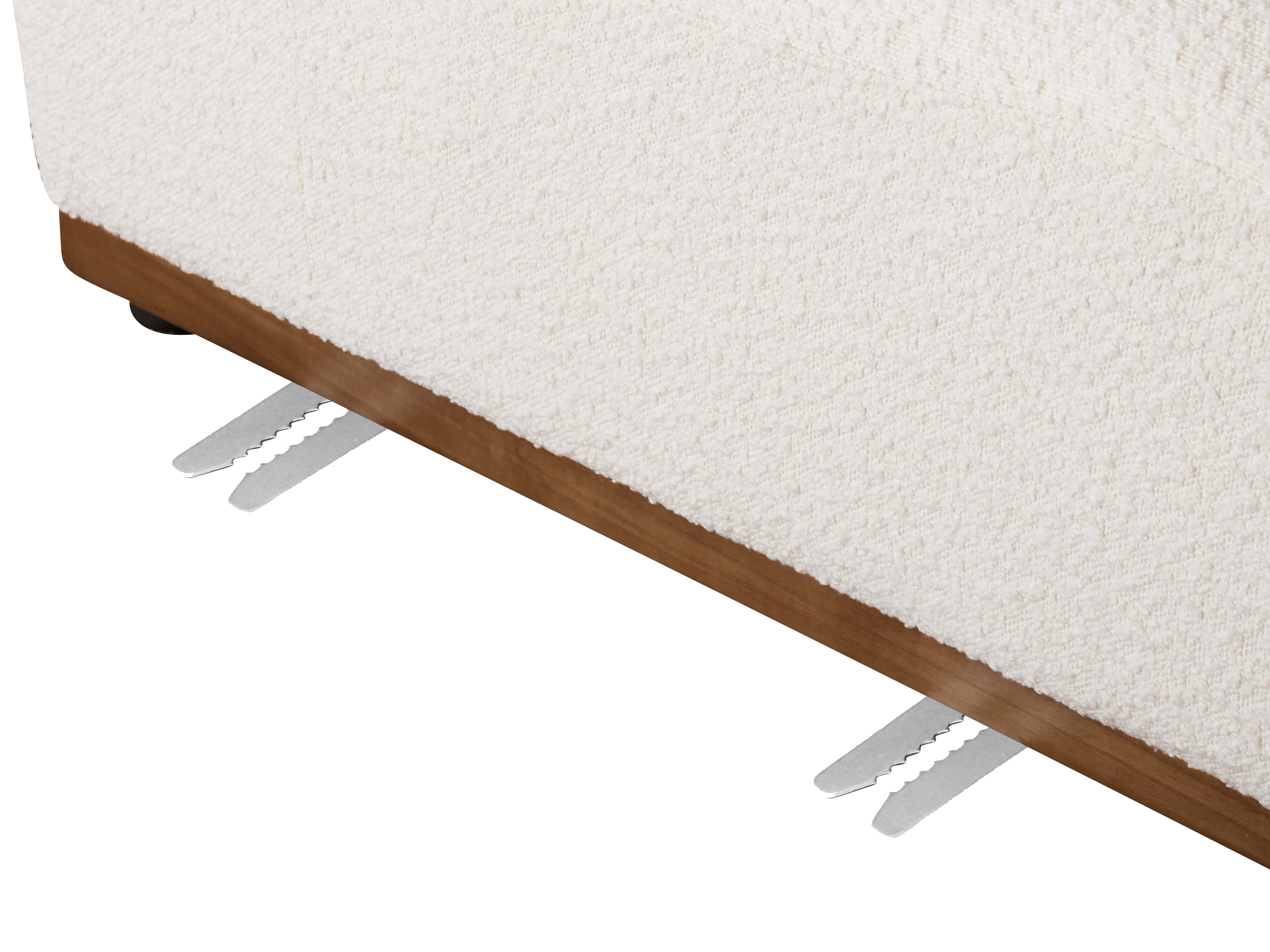 Cosmo Curve 3 Seater Sofa - Walnut, White Boucle (Eco Clean Fabric) - 10 - White, fluffy, textured, soft, luxurious