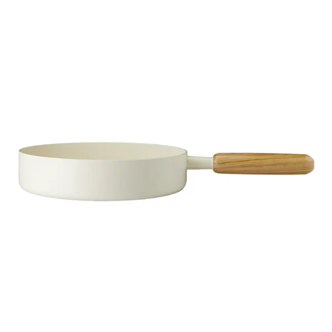 Goodle Nonstick Frying Pan 24cm - Cream White - 1 - White non-stick skillet, minimalist design, wooden handle, modern